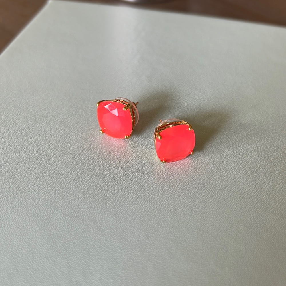 Kate Spade Neon Pink Gold Jumbo Large Stud Earrings